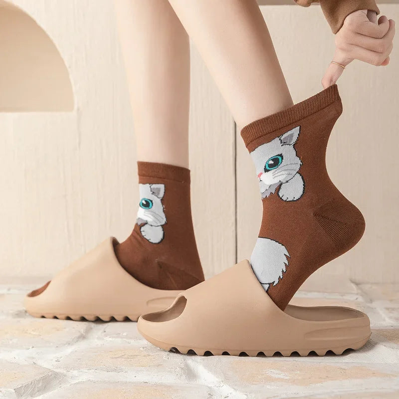 Cute Cartoon Cat Socks - Casual & Dressy, Happy & Fun Patterns, Perfect for Women and Girls, Ideal for Spring and Summer Streetwea