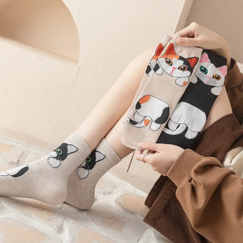 Cute Cartoon Cat Socks - Casual & Dressy, Happy & Fun Patterns, Perfect for Women and Girls, Ideal for Spring and Summer Streetwea