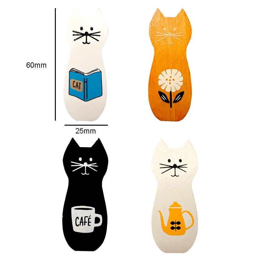 Set of 4 Cute Kawaii Cat Wooden Photo Clips – Mini Craft Decorations for a Whimsical Touch"